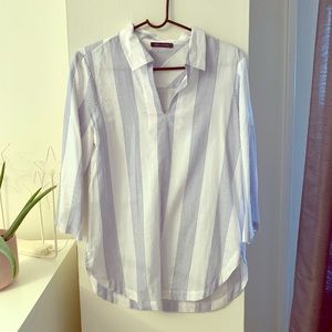 🍄White navy stripe woven top